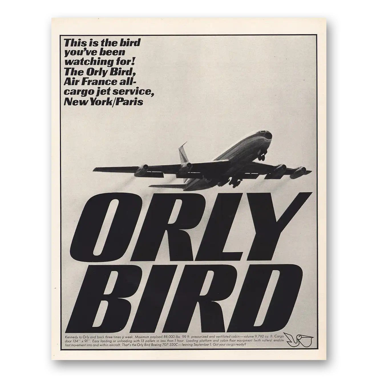 1965 Air France Orly Bird Cargo Jet Vintage Magazine Print Ad