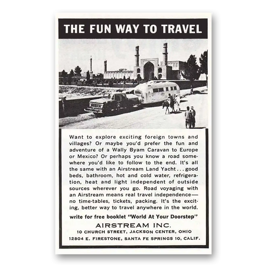 1965 Airstream Trailers Fun Way to Travel Middle East Vintage Magazine Print Ad