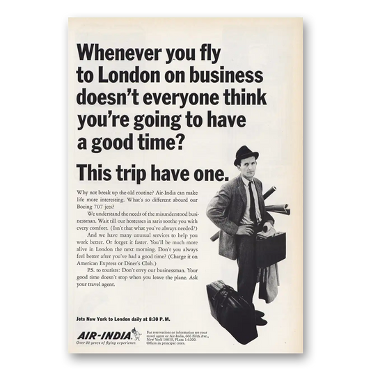 1965 Air India Whenever You Fly to London Vintage Magazine Print Ad