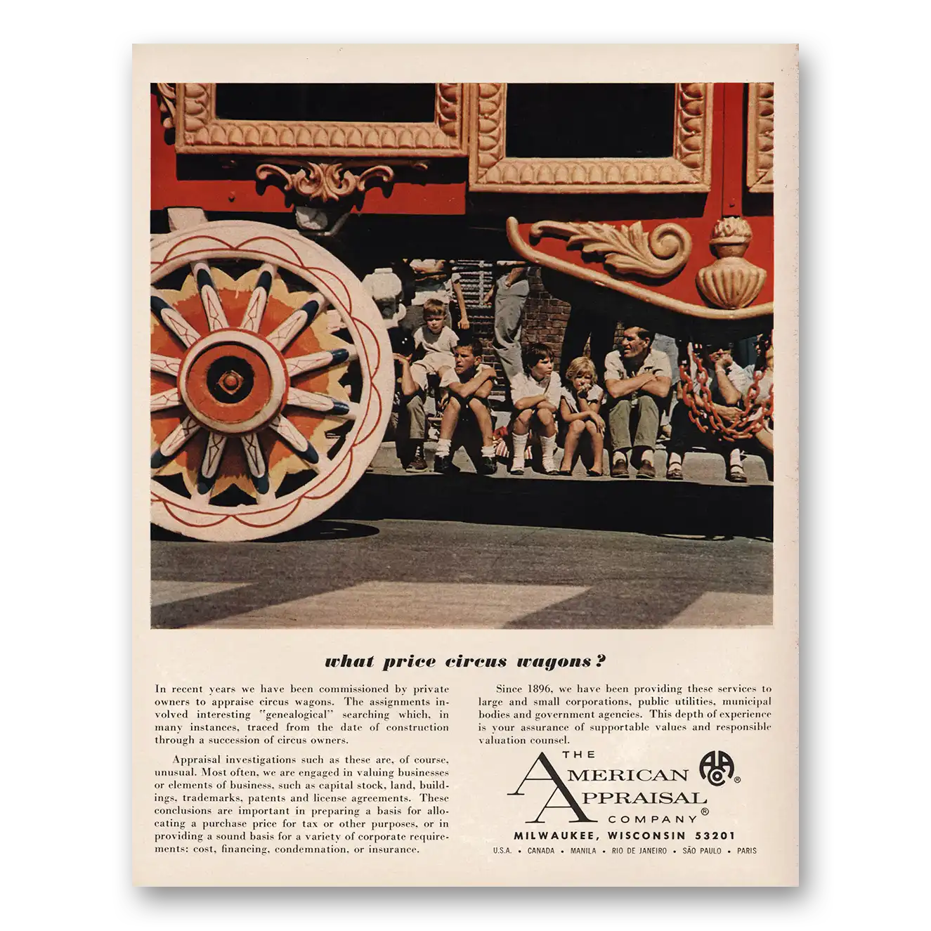 1965 American Appraisal What Price Circus Wagons Vintage Magazine Print Ad