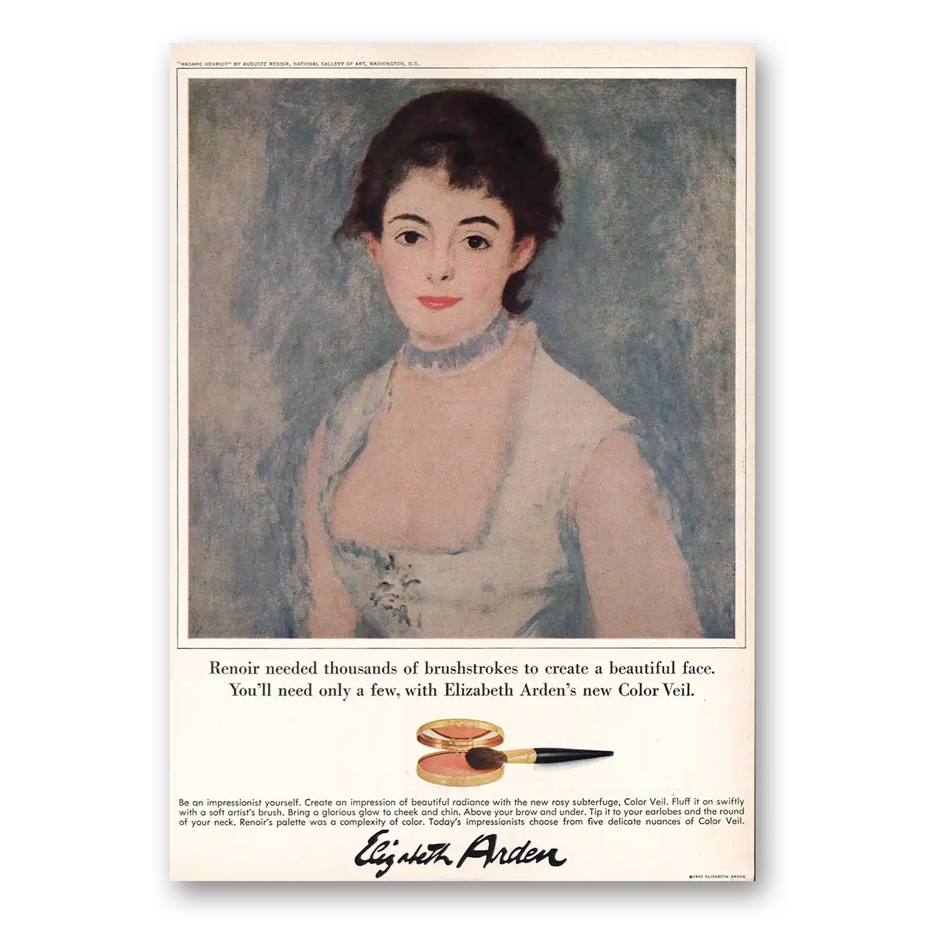 1965 Elizabeth Arden Renoir Needed Thousands Brushstrokes Vintage Magazine Print Ad