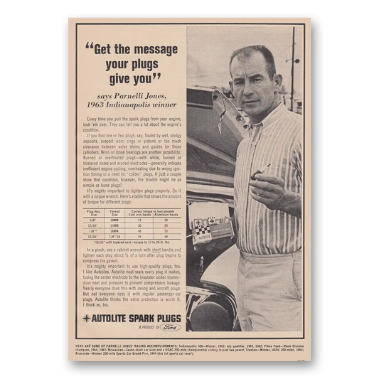 1965 Autolite Spark Plugs Parnelli Jones Vintage Magazine Print Ad