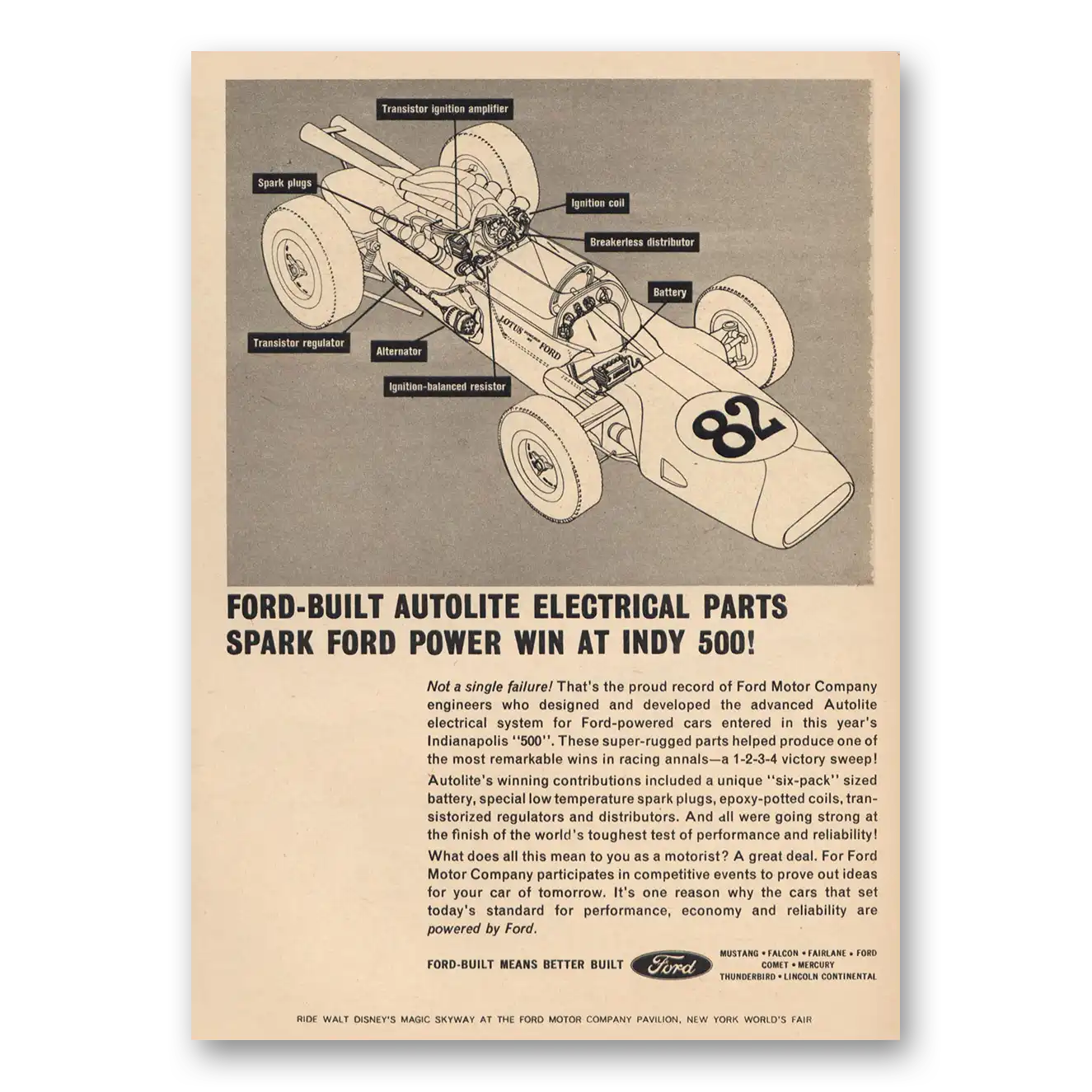 1965 Autolite Spark Plugs Spark Ford Power Win Indy 500 Vintage Magazine Print Ad