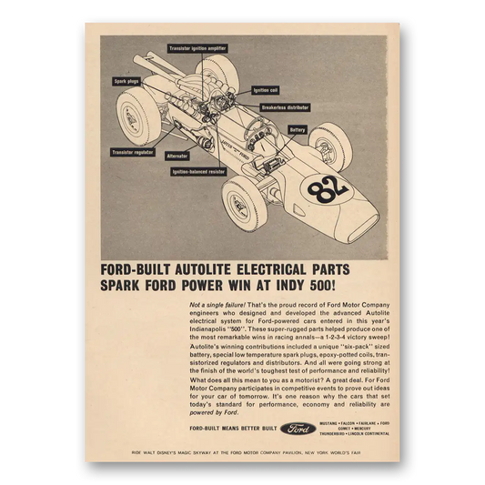 1965 Autolite Spark Plugs Spark Ford Power Win Indy 500 Vintage Magazine Print Ad