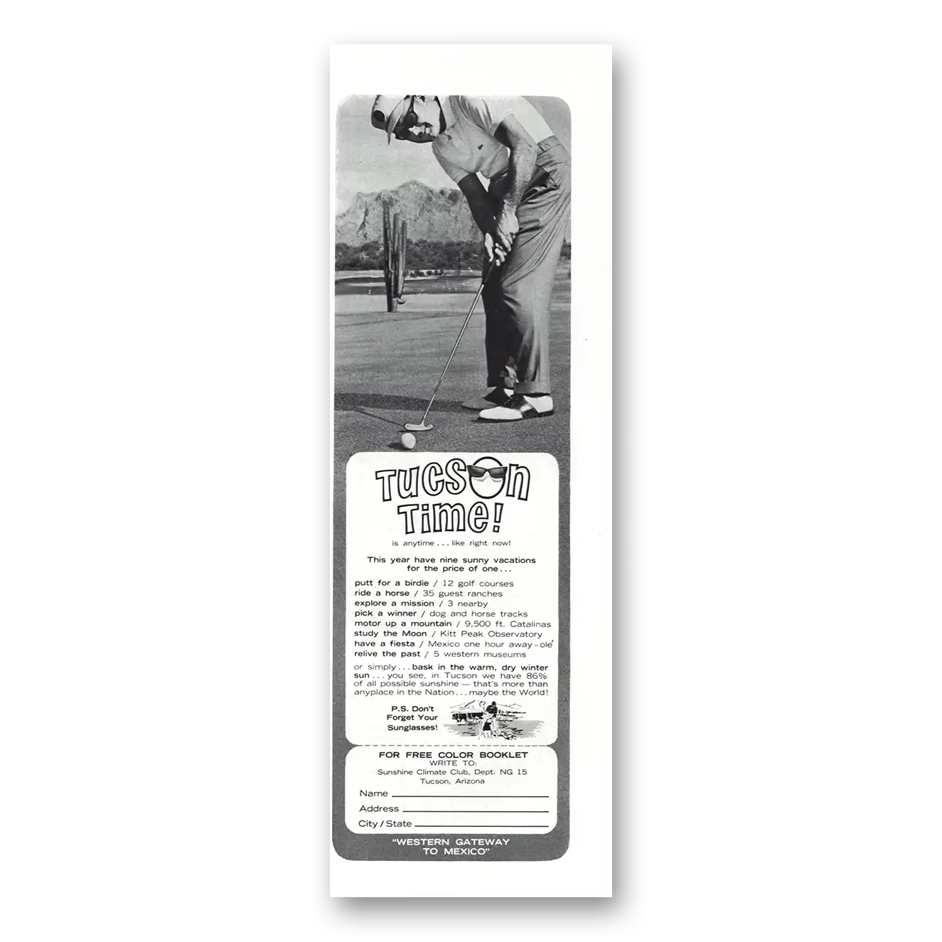 1965 Tucson Arizona Time Golf Vintage Magazine Print Ad