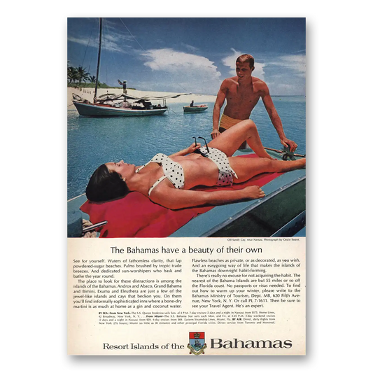 1965 Bahamas Beauty Of Their Own Vintage Magazine Print Ad