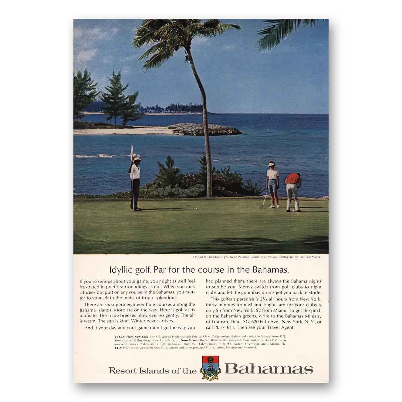 1965 Bahamas Idyllic Golf Paradise Island Vintage Magazine Print Ad