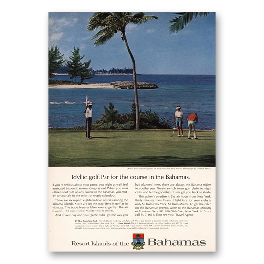 1965 Bahamas Idyllic Golf Paradise Island Vintage Magazine Print Ad