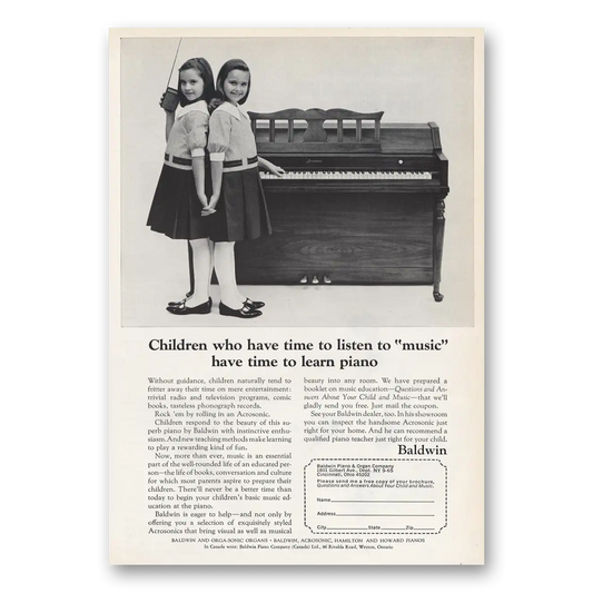 1965 Baldwin Piano Children Who Have Time to Listen to Music Vintage Magazine Print Ad