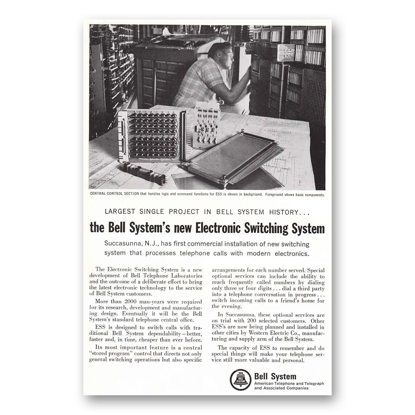 1965 Bell Telephone Central Control Section Vintage Magazine Print Ad