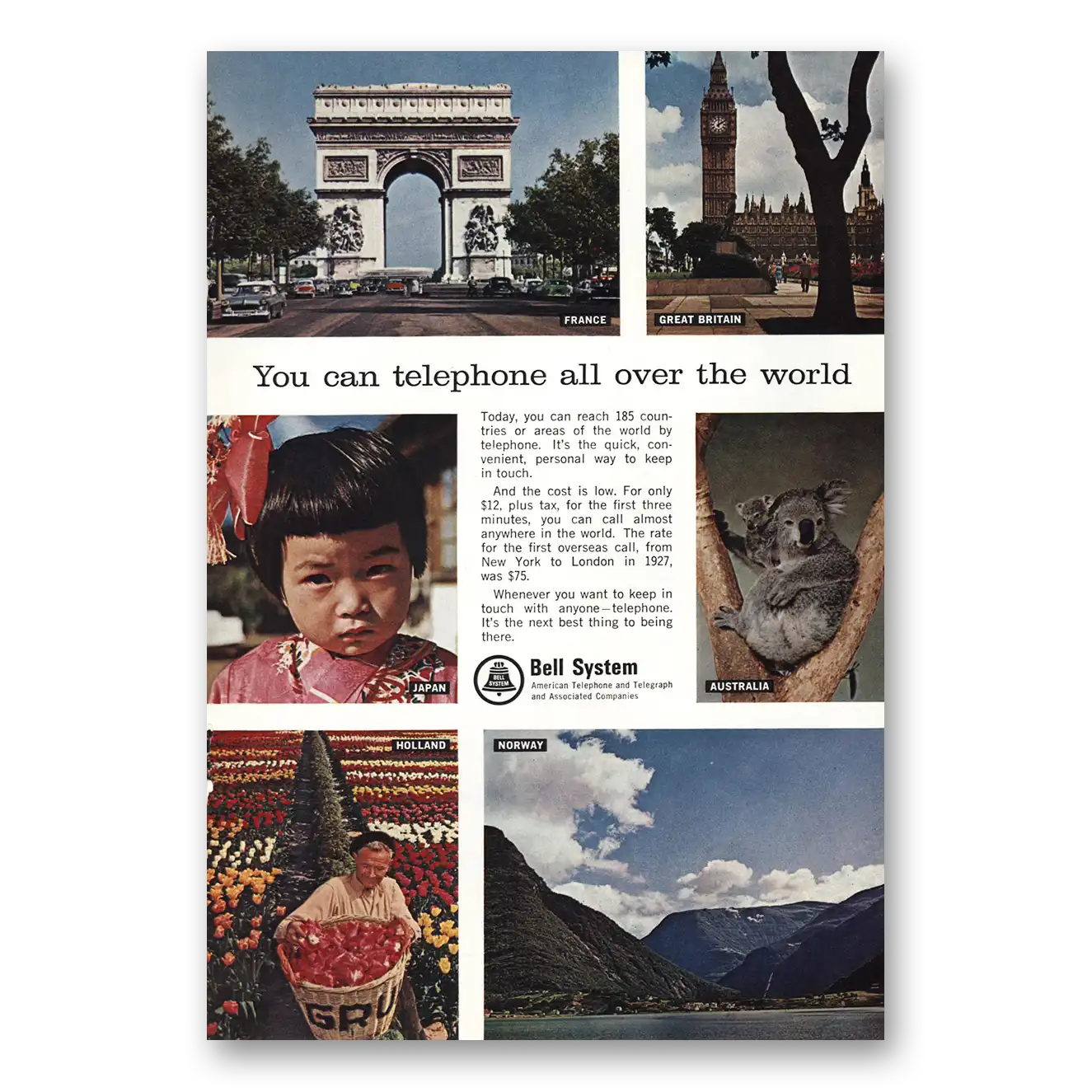 1965 Bell Telephone France Great Britain Japan Vintage Magazine Print Ad