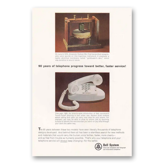 1965 Bell Telephone 90 Years of Telephones Progress Vintage Magazine Print Ad