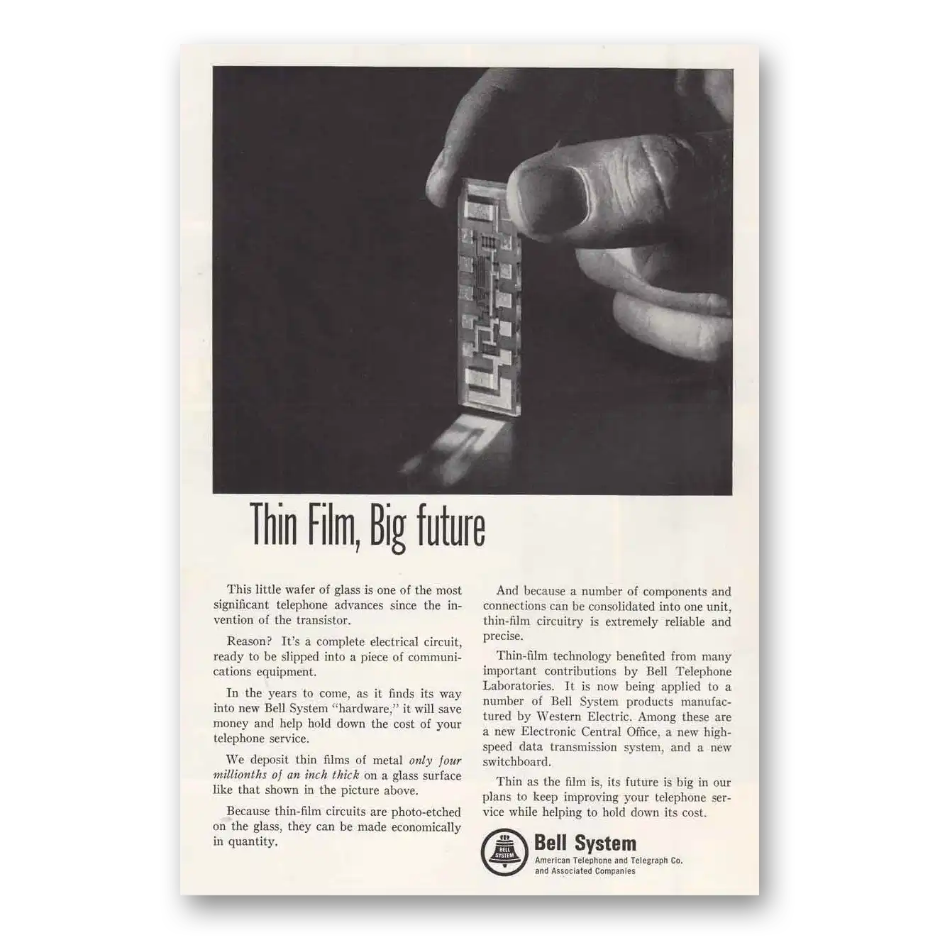 1965 Bell Telephone Thin Film Big Future Vintage Magazine Print Ad