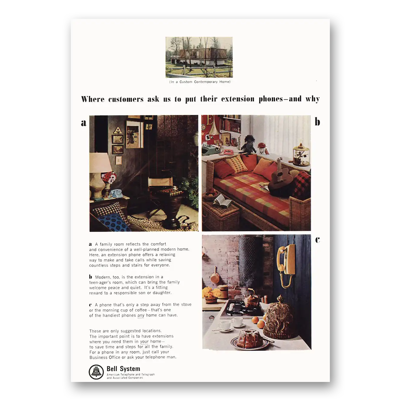 1965 Bell Telephone Customers Ask Us to Put Extension Phones Vintage Magazine Print Ad