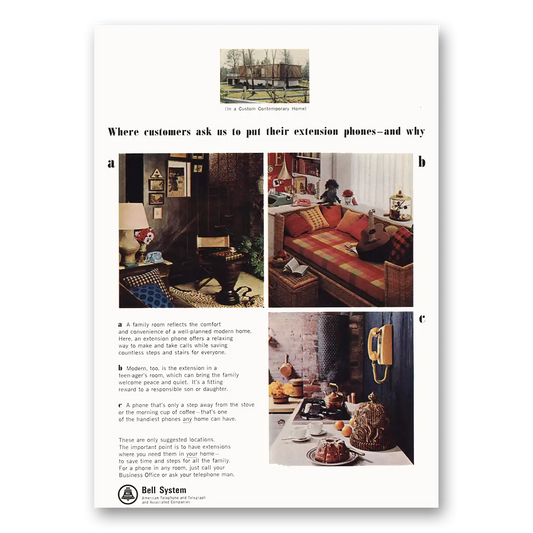 1965 Bell Telephone Customers Ask Us to Put Extension Phones Vintage Magazine Print Ad