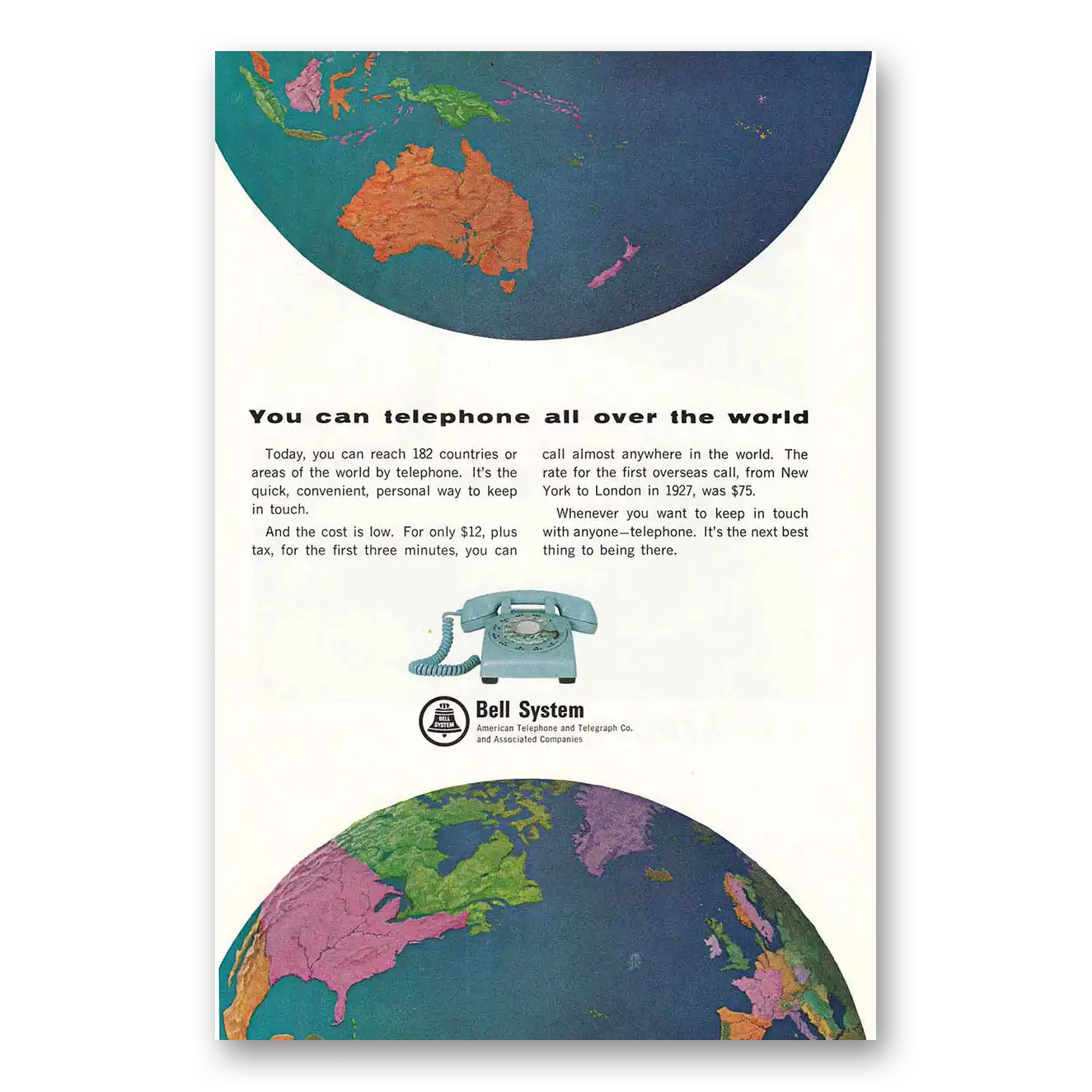 1965 Bell Telephone You Can Telephone All Over the World Vintage Magazine Print Ad