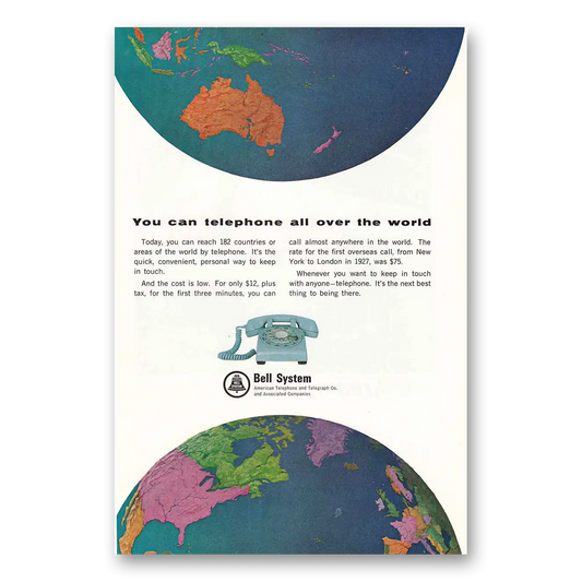 1965 Bell Telephone You Can Telephone All Over the World Vintage Magazine Print Ad