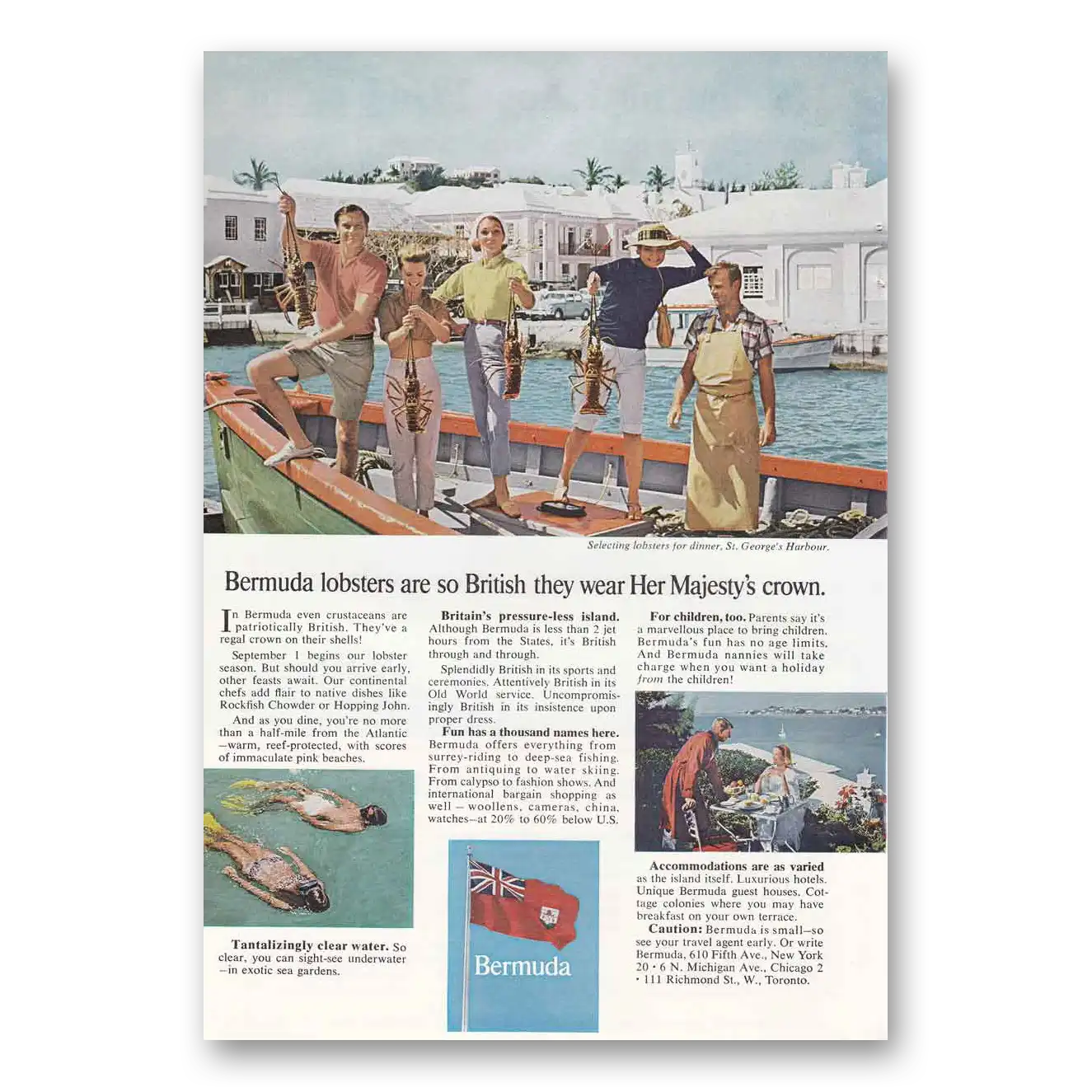 1965 Bermuda Lobsters Are So British Vintage Magazine Print Ad