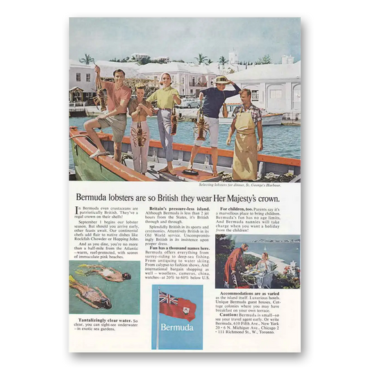 1965 Bermuda Lobsters Are So British Vintage Magazine Print Ad