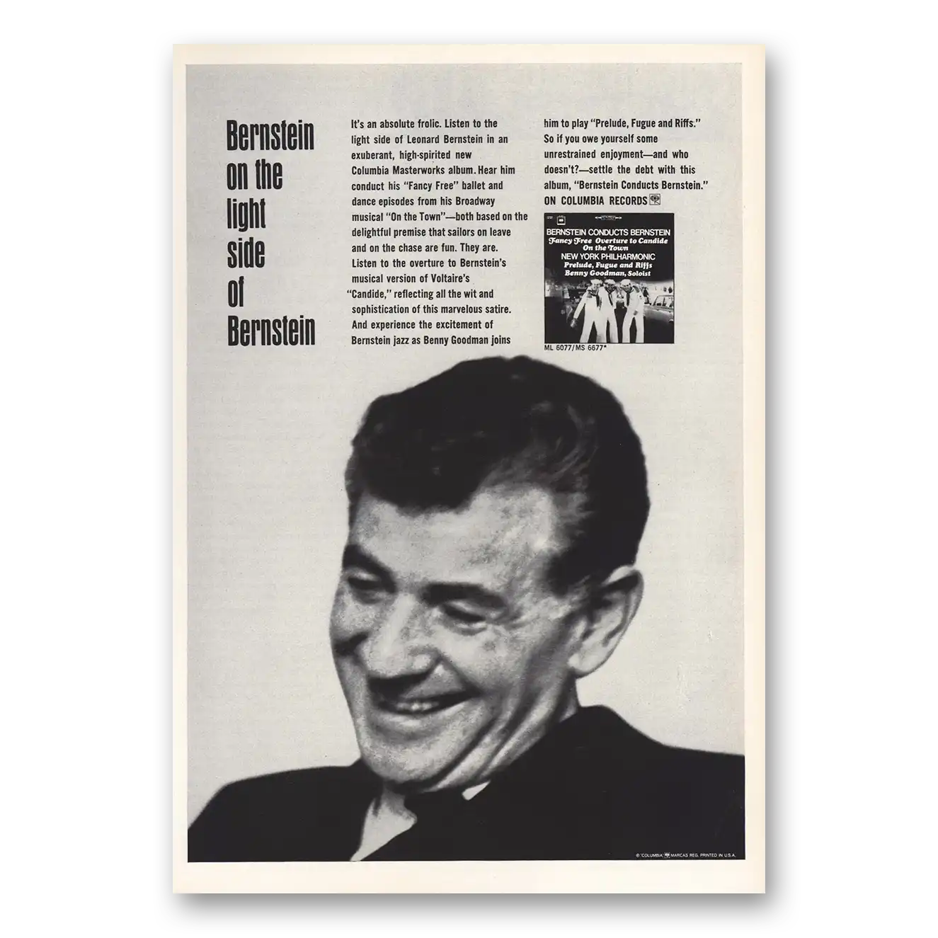 1965 Columbia Records Bernstein On Light Side Promo Vintage Magazine Print Ad