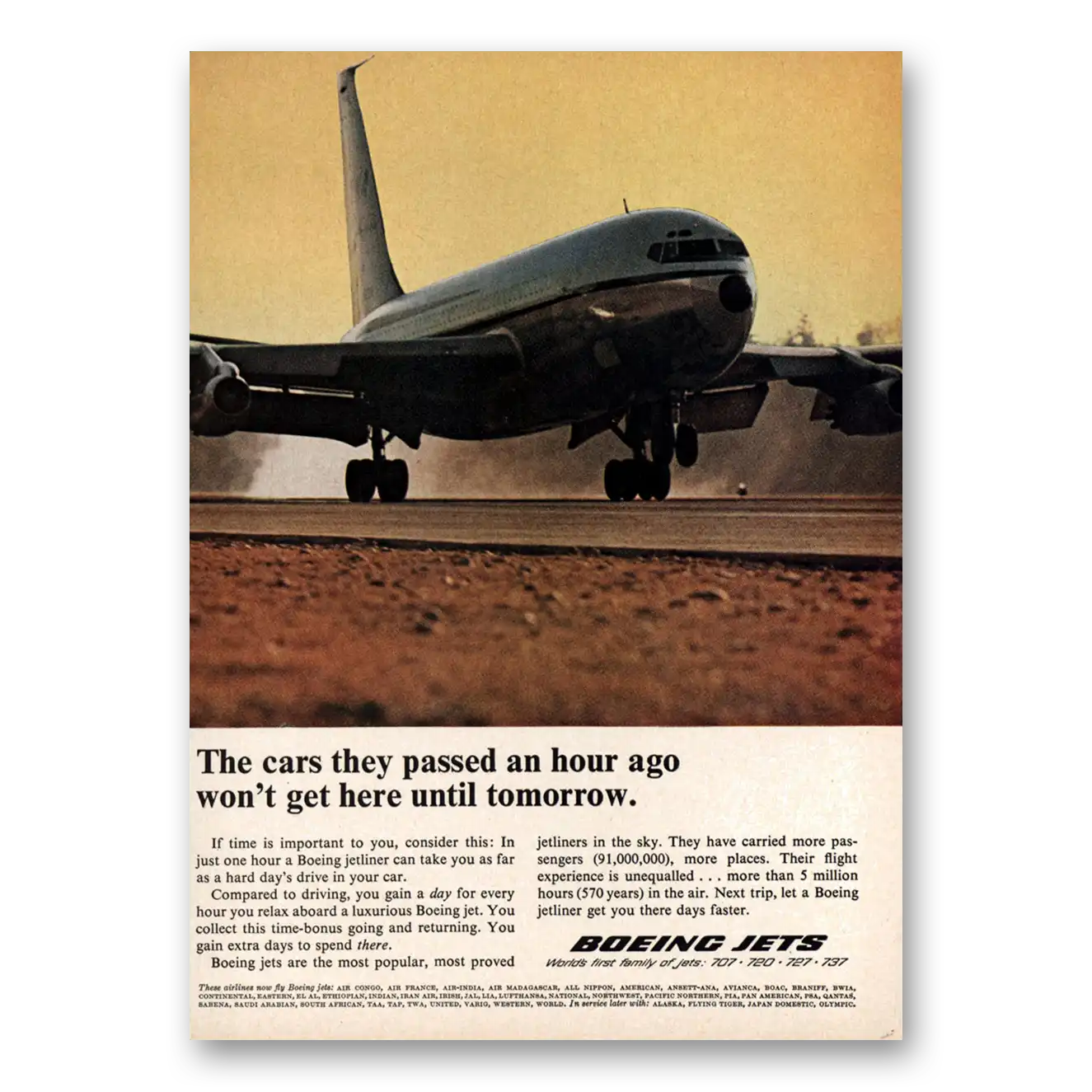 1965 Boeing Jets Cars They Passed An Hour Ago Vintage Magazine Print Ad