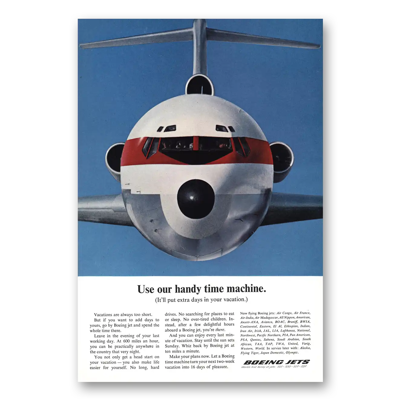 1965 Boeing Jets Handy Time Machine Vintage Magazine Print Ad