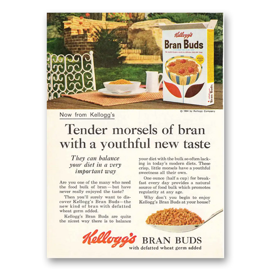 1965 Kelloggs Bran Buds Cereal Tender Morsels of Bran with a Youthful New Taste Vintage Magazine Print Ad