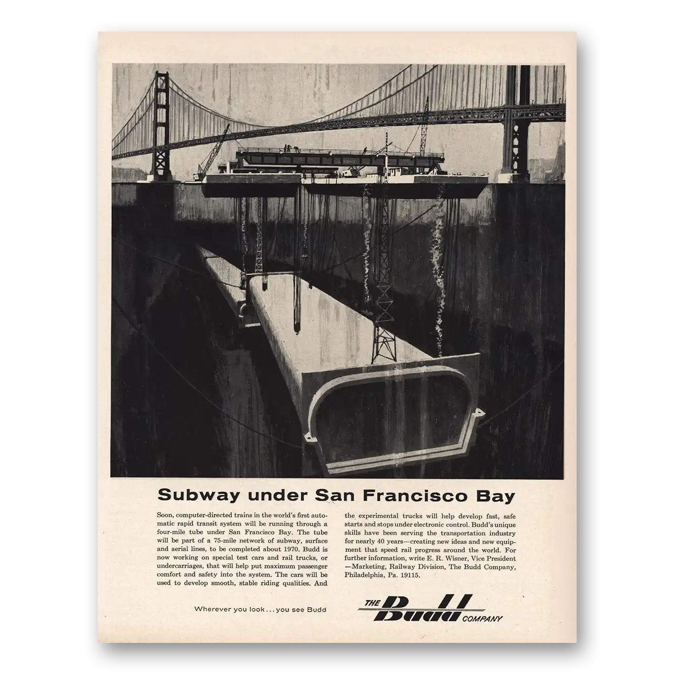 1965 Budd Subway Under San Francisco Bay Vintage Magazine Print Ad