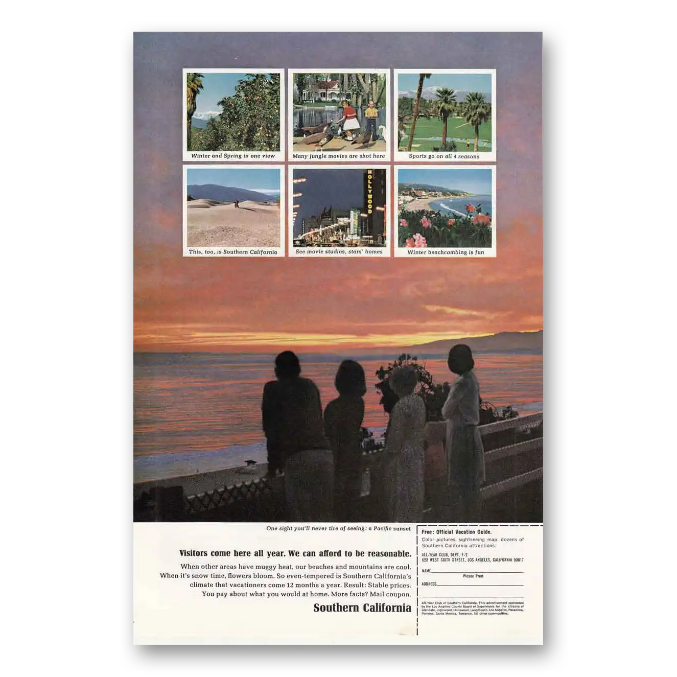 1965 Southern California Pacific Sunset Vintage Magazine Print Ad