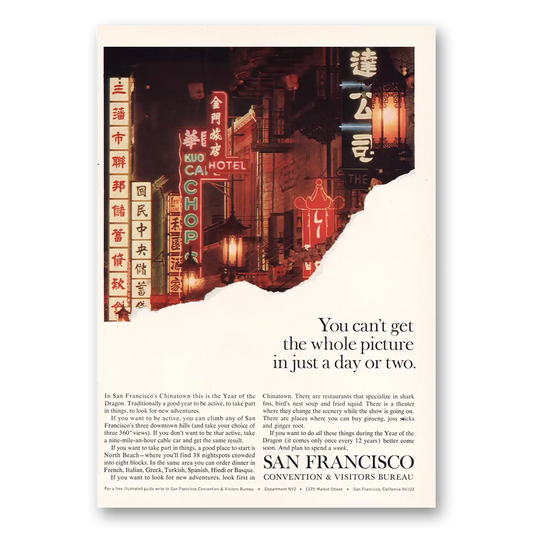 1965 San Francisco California Cant Get Whole Picture In Day or Two Vintage Magazine Print Ad