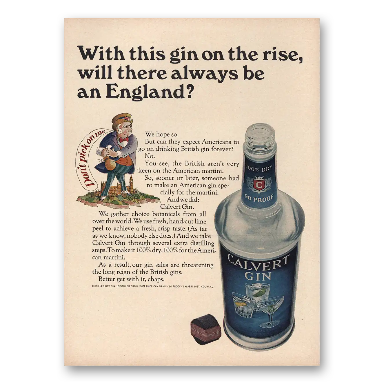 1965 Calvert Gin Will There Always Be an England Vintage Magazine Print Ad