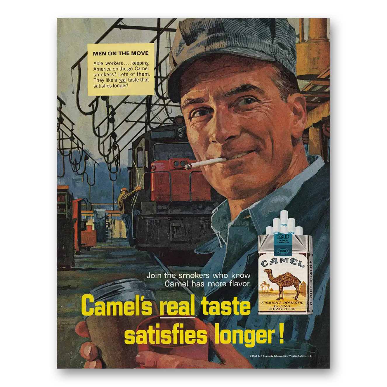 1965 Camel Cigarettes Men on the Move Railroad Vintage Magazine Print Ad