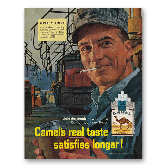 1965 Camel Cigarettes Men on the Move Railroad Vintage Magazine Print Ad