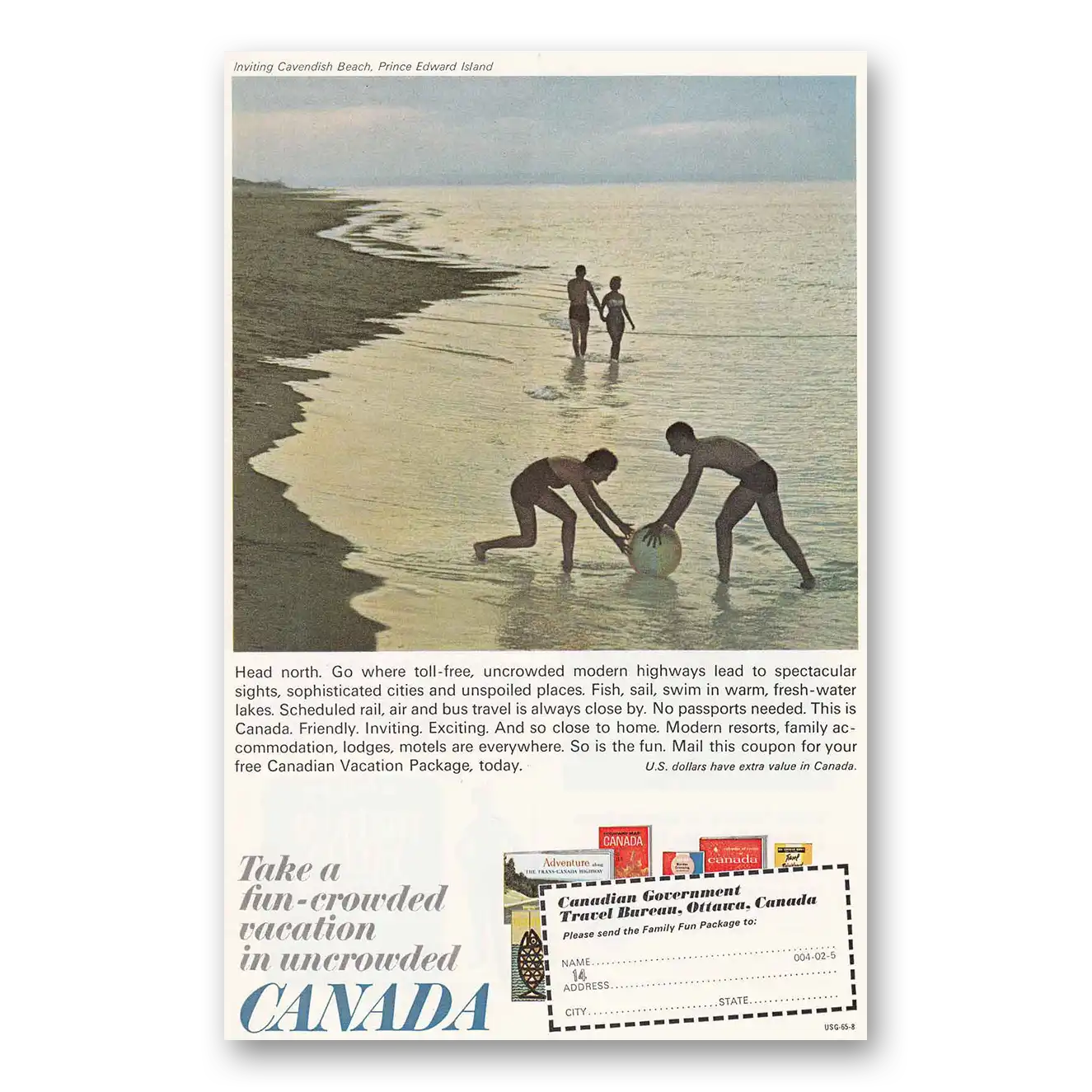 1965 Canada Take a Fun Crowded Vacation in Uncrowded Canada Vintage Magazine Print Ad