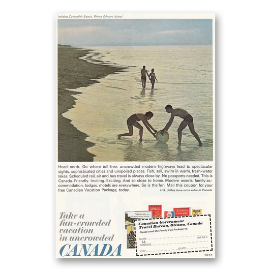 1965 Canada Take a Fun Crowded Vacation in Uncrowded Canada Vintage Magazine Print Ad