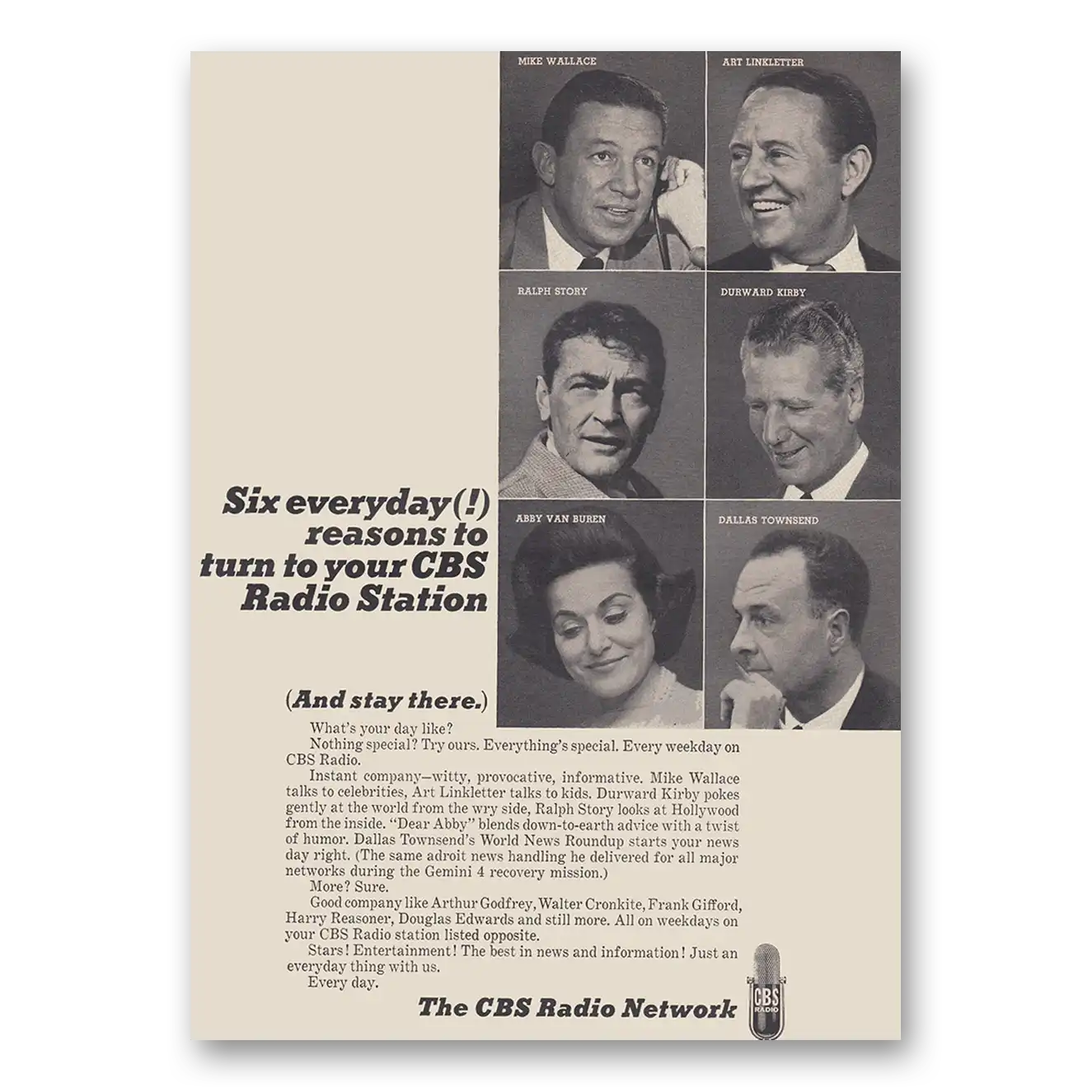 1965 CBS Radio Six Everyday Reasons to Turn Vintage Magazine Print Ad