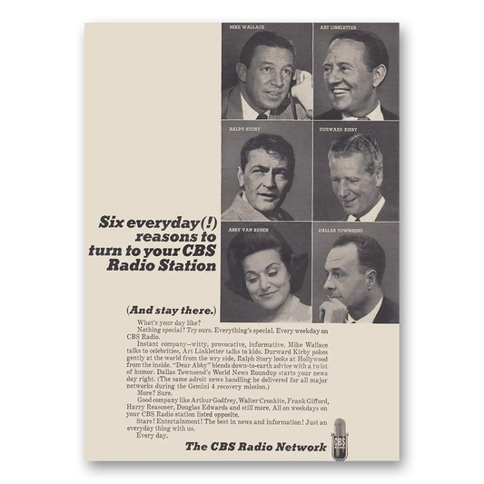 1965 CBS Radio Six Everyday Reasons to Turn Vintage Magazine Print Ad