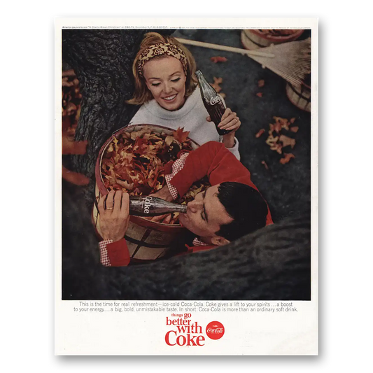 1965 Coca Cola Time for Real Refreshment Leaves Vintage Magazine Print Ad