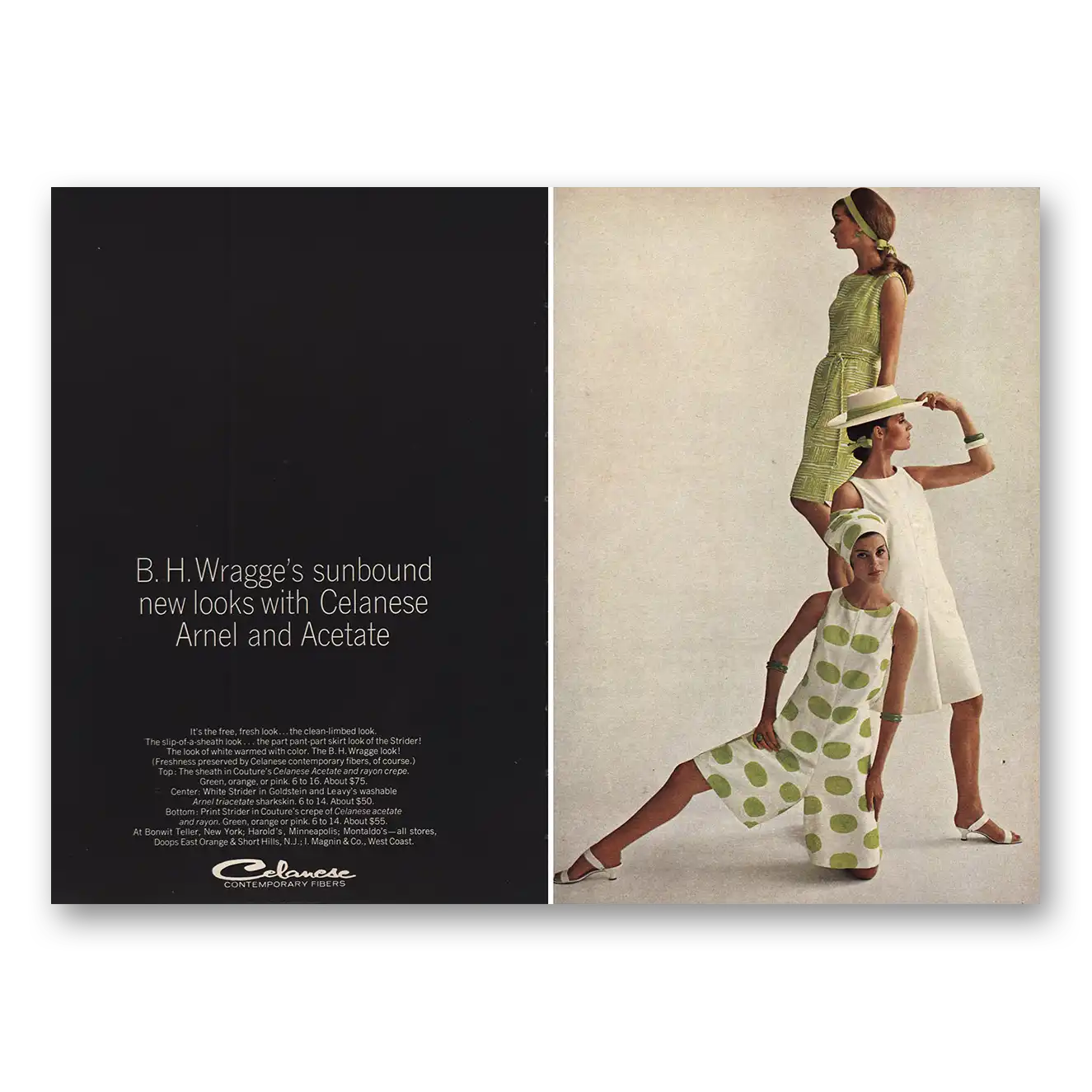 1965 Celanese B H Wragges Sunbound New Looks Vintage Magazine Print Ad