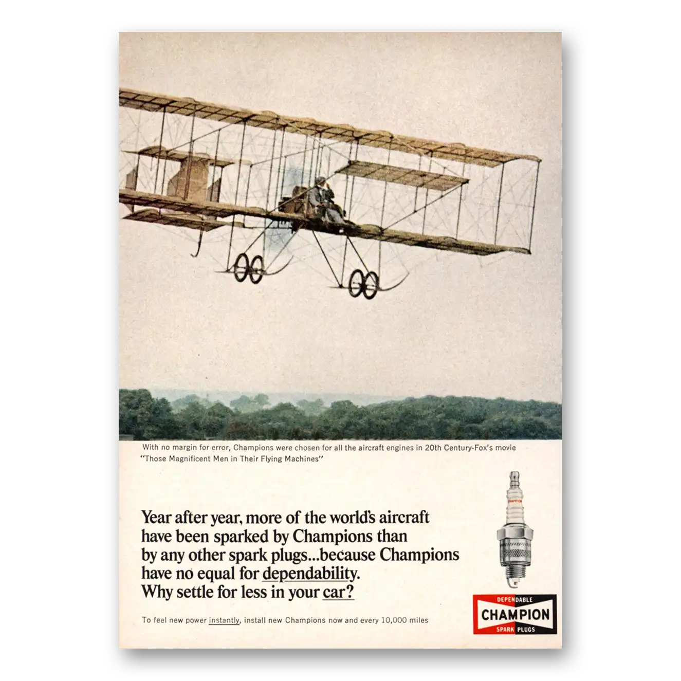 1965 Champion Spark Plugs Magnificent Men Flying Machine Vintage Magazine Print Ad