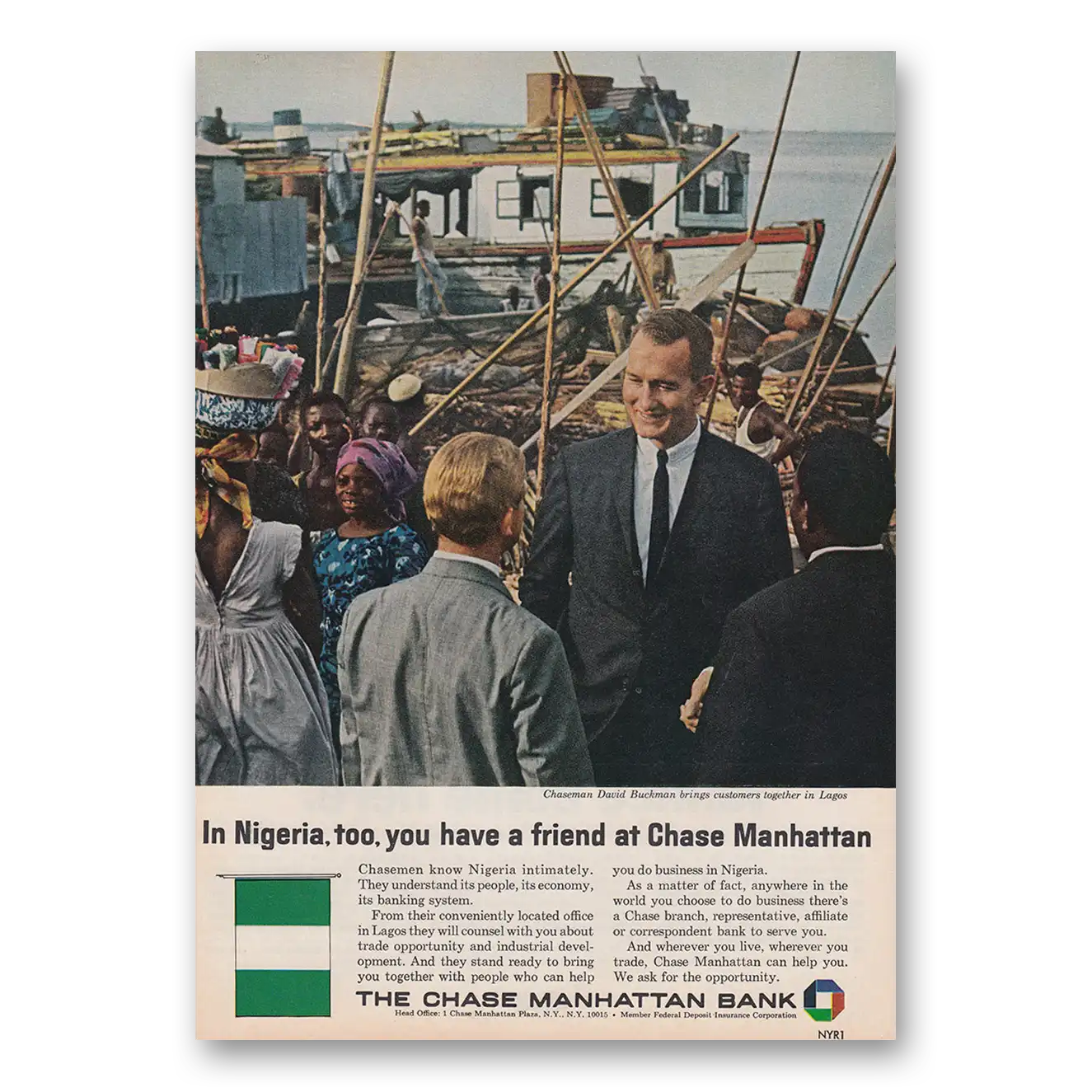 1965 Chase Manhattan Bank Nigeria Too You Have a Friend Vintage Magazine Print Ad