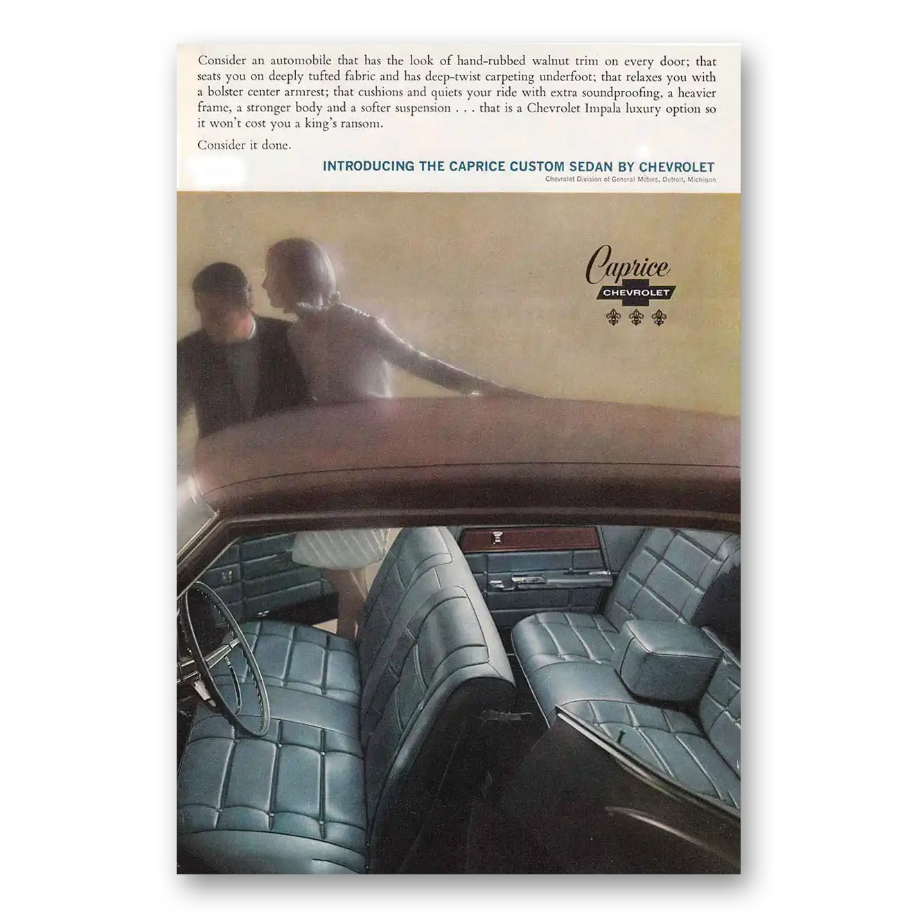 1965 Chevrolet Caprice Custom Sedan Vintage Magazine Print Ad