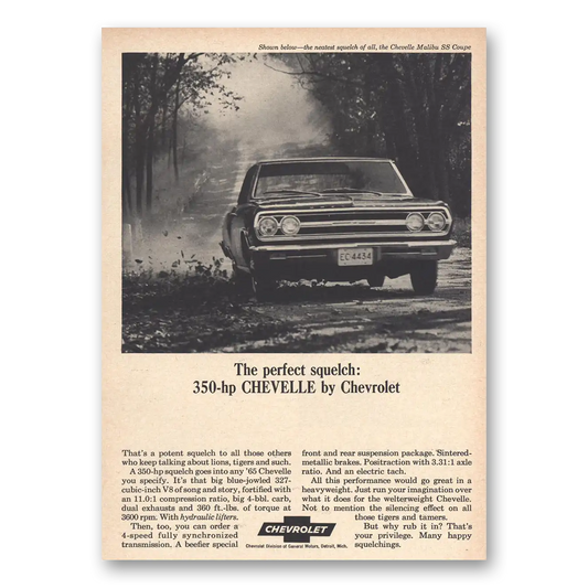 1965 Chevrolet Chevelle Perfect Squelch Vintage Magazine Print Ad