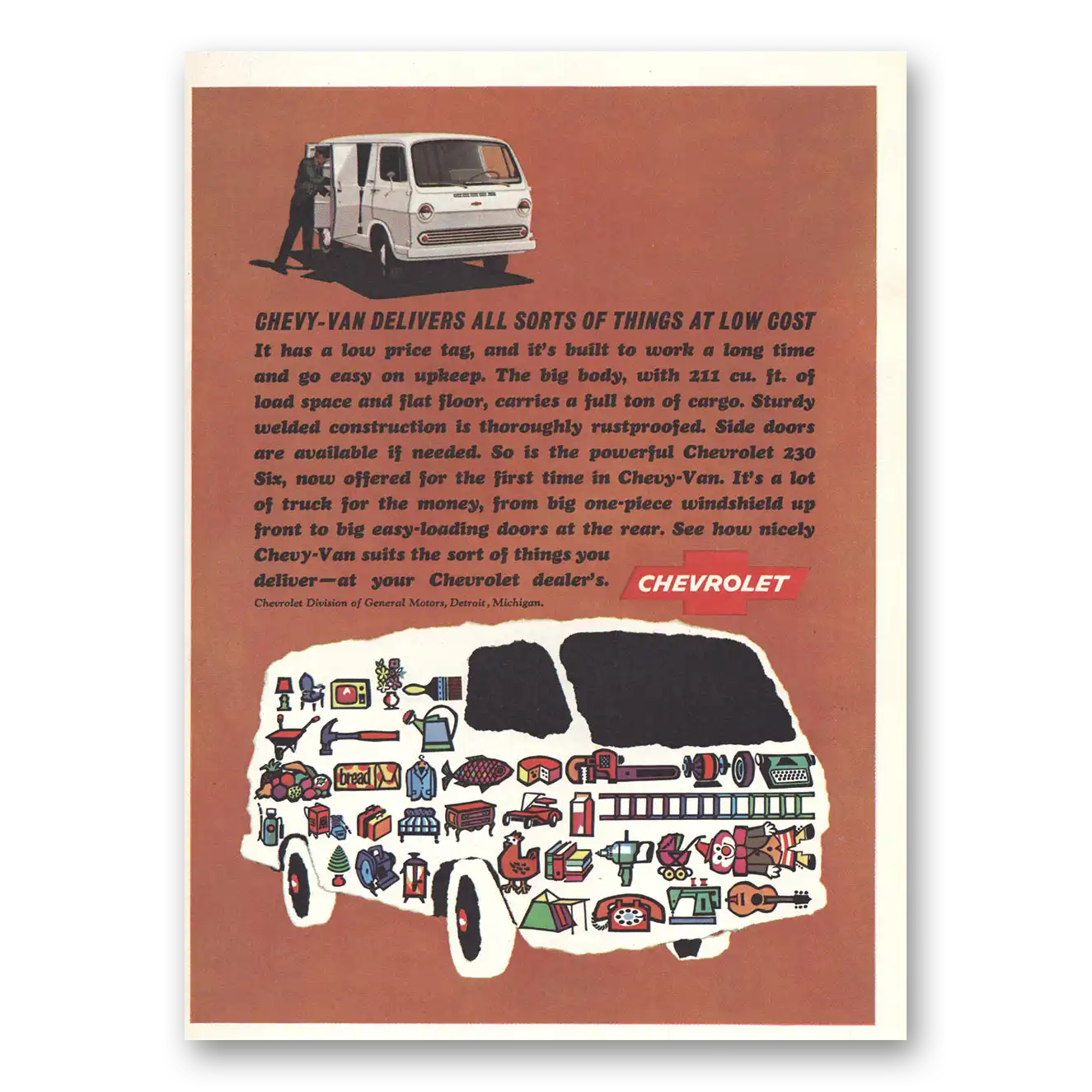 1965 Chevy Van Delivers All Sorts of Things Vintage Magazine Print Ad