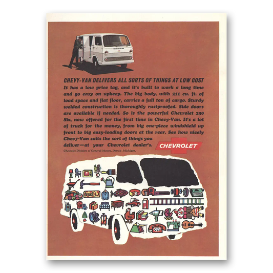 1965 Chevy Van Delivers All Sorts of Things Vintage Magazine Print Ad