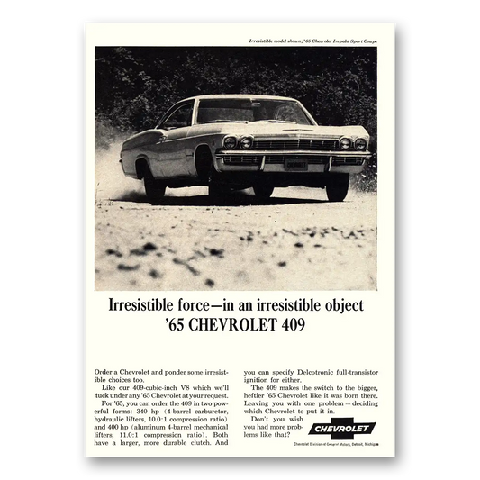 1965 Chevrolet Impala Irresistible Force Vintage Magazine Print Ad