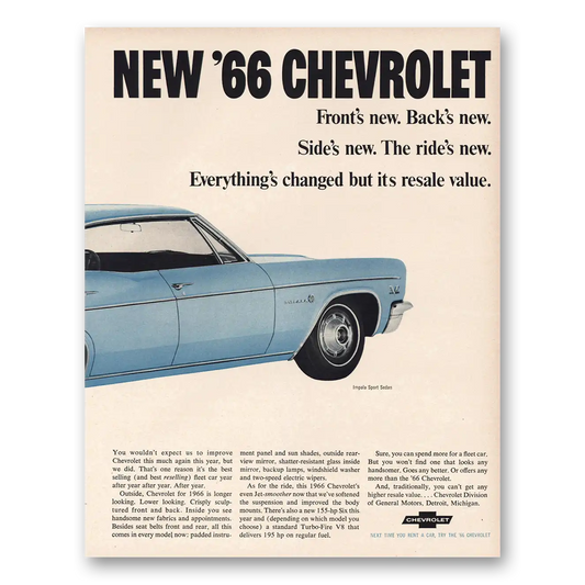 1965 Chevrolet Impala Fronts New Backs New Vintage Magazine Print Ad