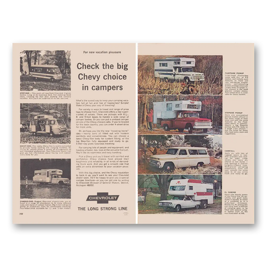 1965 Chevrolet Custom Camper Check the Big Chevy Choice in Campers Vintage Magazine Print Ad