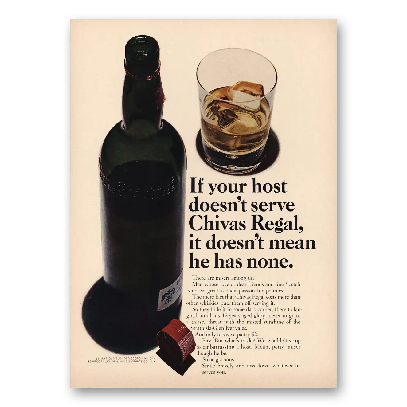 1965 Chivas Regal Your Host Doesn’t Serve Vintage Magazine Print Ad