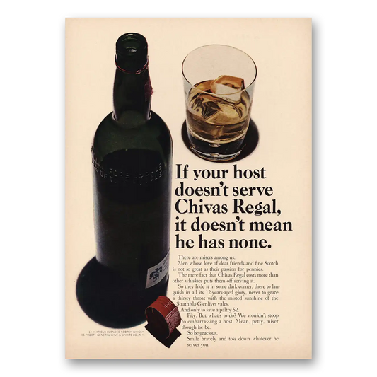 1965 Chivas Regal Your Host Doesn’t Serve Vintage Magazine Print Ad